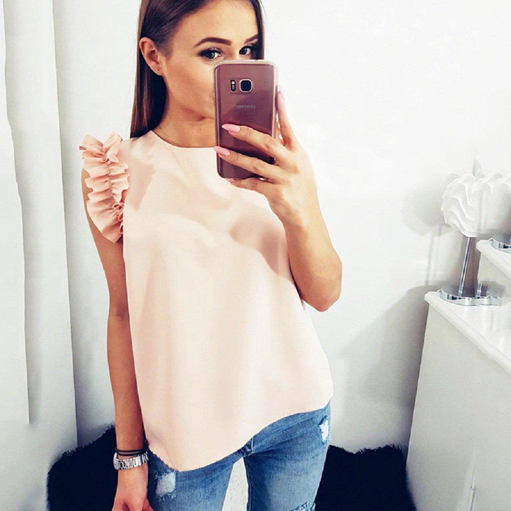 #chiffon Casual Tops-Women's Crop Tops-📸 #CrayeLabel-Pink-M-CrayeLabel.com