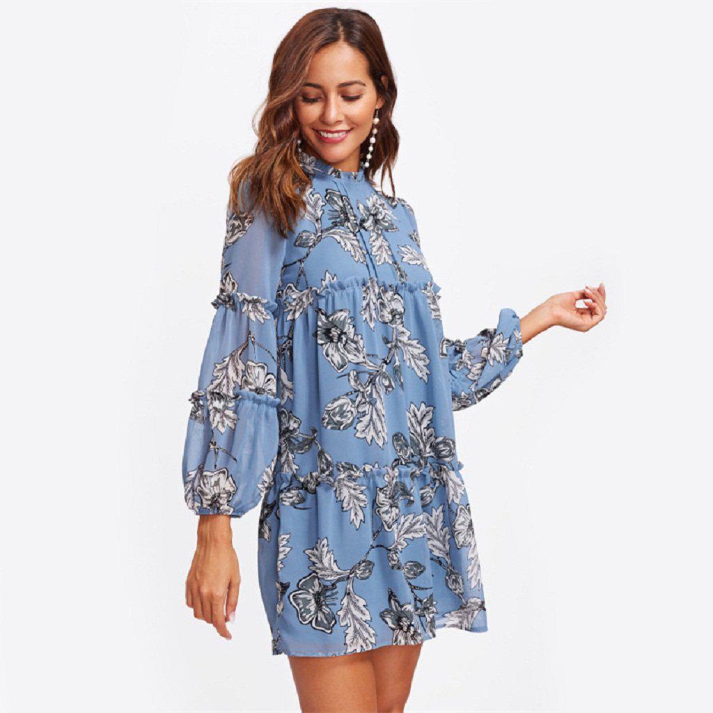 #frill Floral Dress-Women's Dresses-📸 #CrayeLabel-Blue-L-CrayeLabel.com