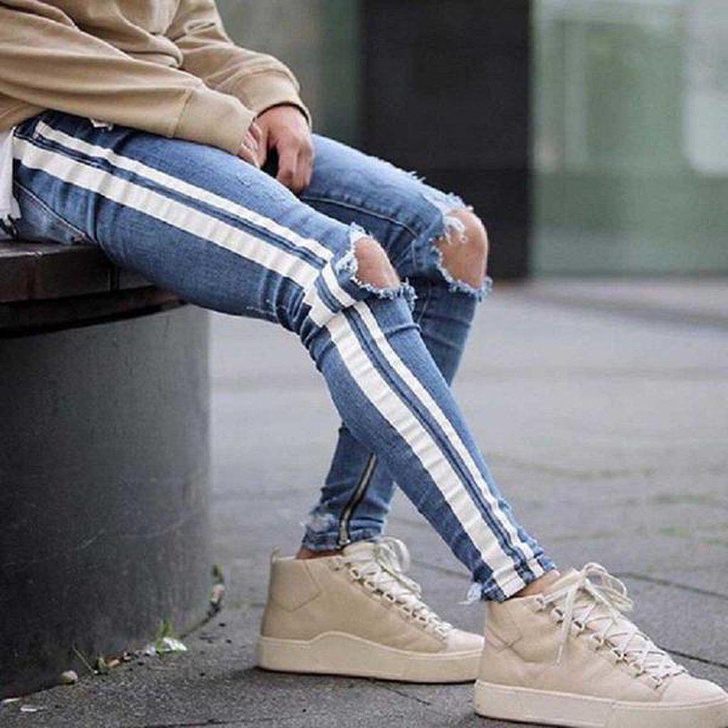 #ripped Skinny Jeans-Men's Jeans-📸 #CrayeLabel-Blue-M-CrayeLabel.com