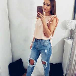 #chiffon Casual Tops-Women's Crop Tops-📸 #CrayeLabel-Pink-M-CrayeLabel.com