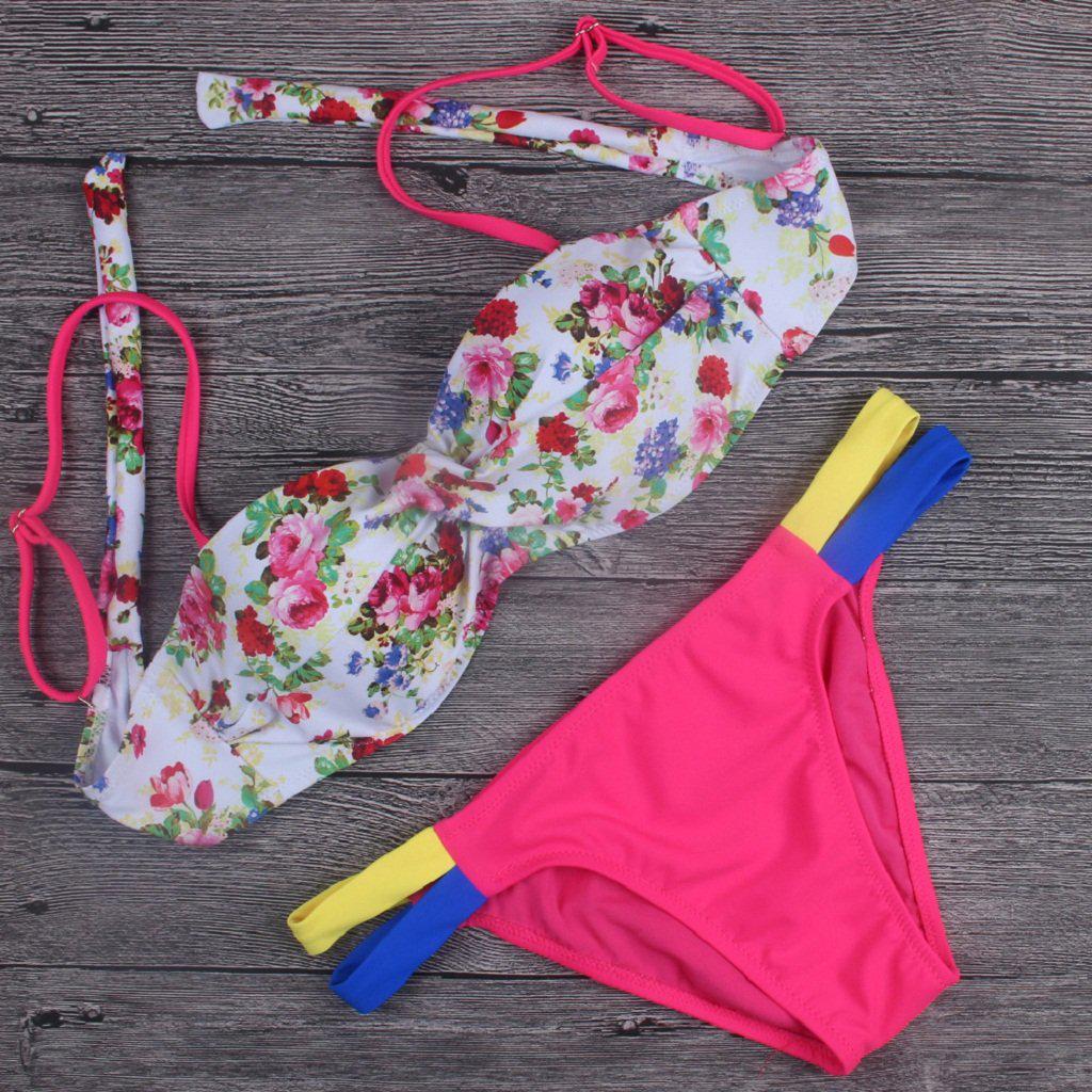 #rose Floral Swim Wear-Women's Swimwear-📸 #CrayeLabel-Deep Pink-S-CrayeLabel.com