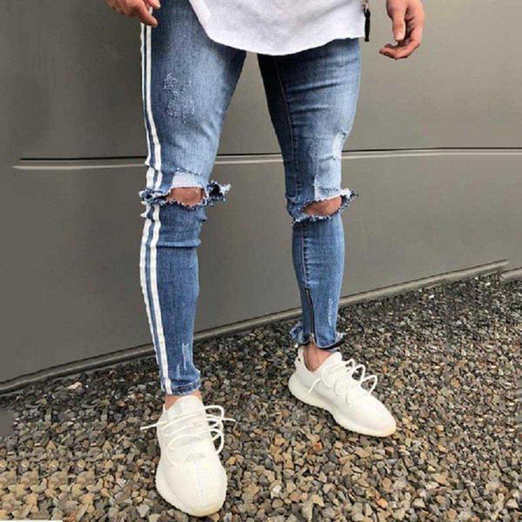 #ripped Skinny Jeans-Men's Jeans-📸 #CrayeLabel-Blue-M-CrayeLabel.com