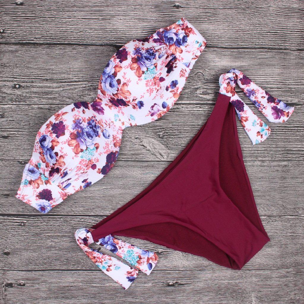 #rose Floral Swim Wear-Women's Swimwear-📸 #CrayeLabel-Purple-L-CrayeLabel.com