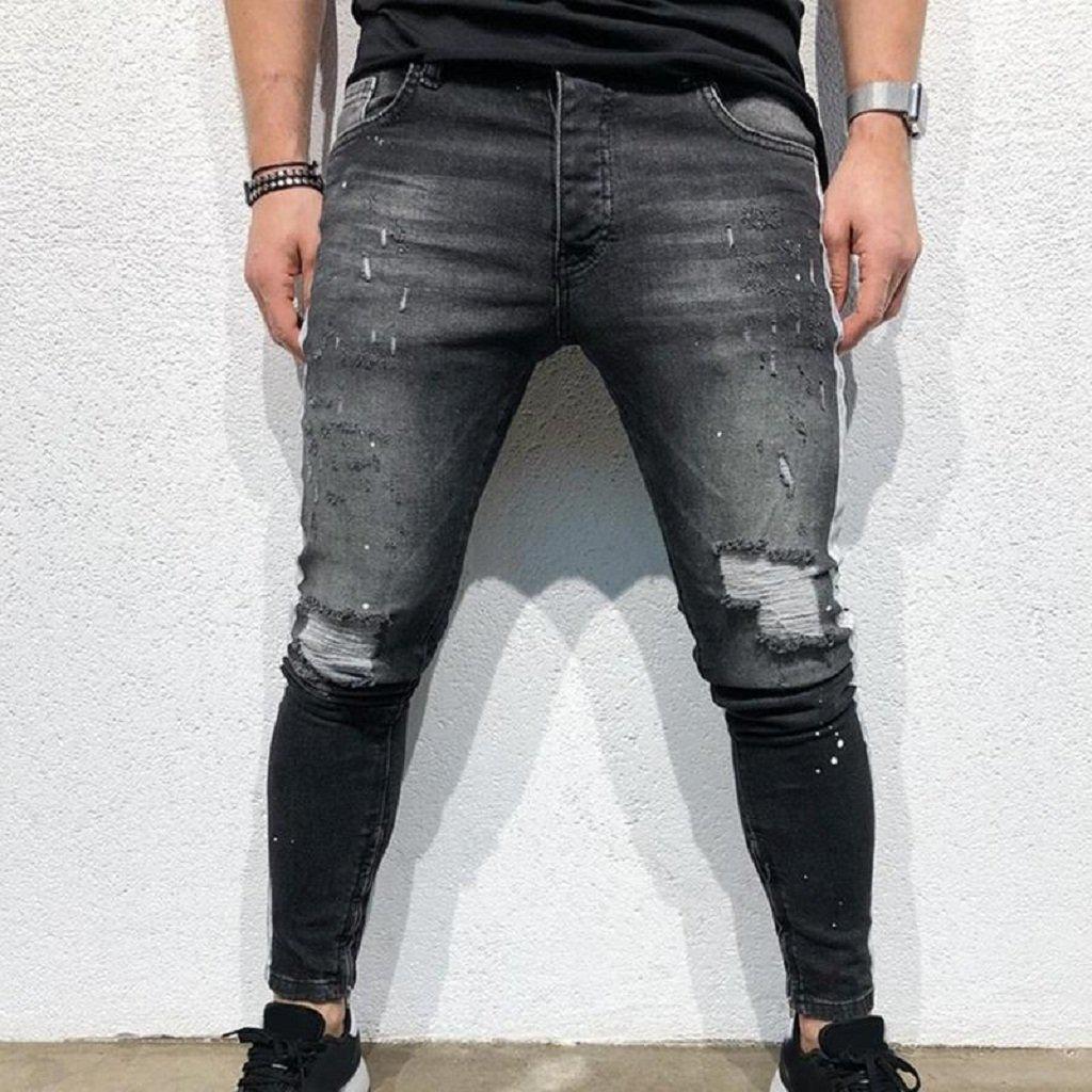 #ripped Jeans-Men&#39;s Jeans-📸 #CrayeLabel-Dark Grey-L-CrayeLabel.com