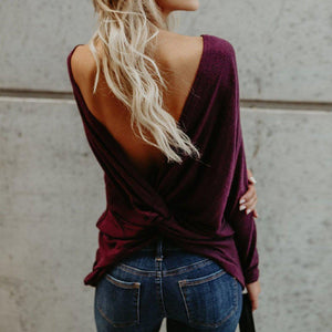 Open Shoulder Backless Sweater