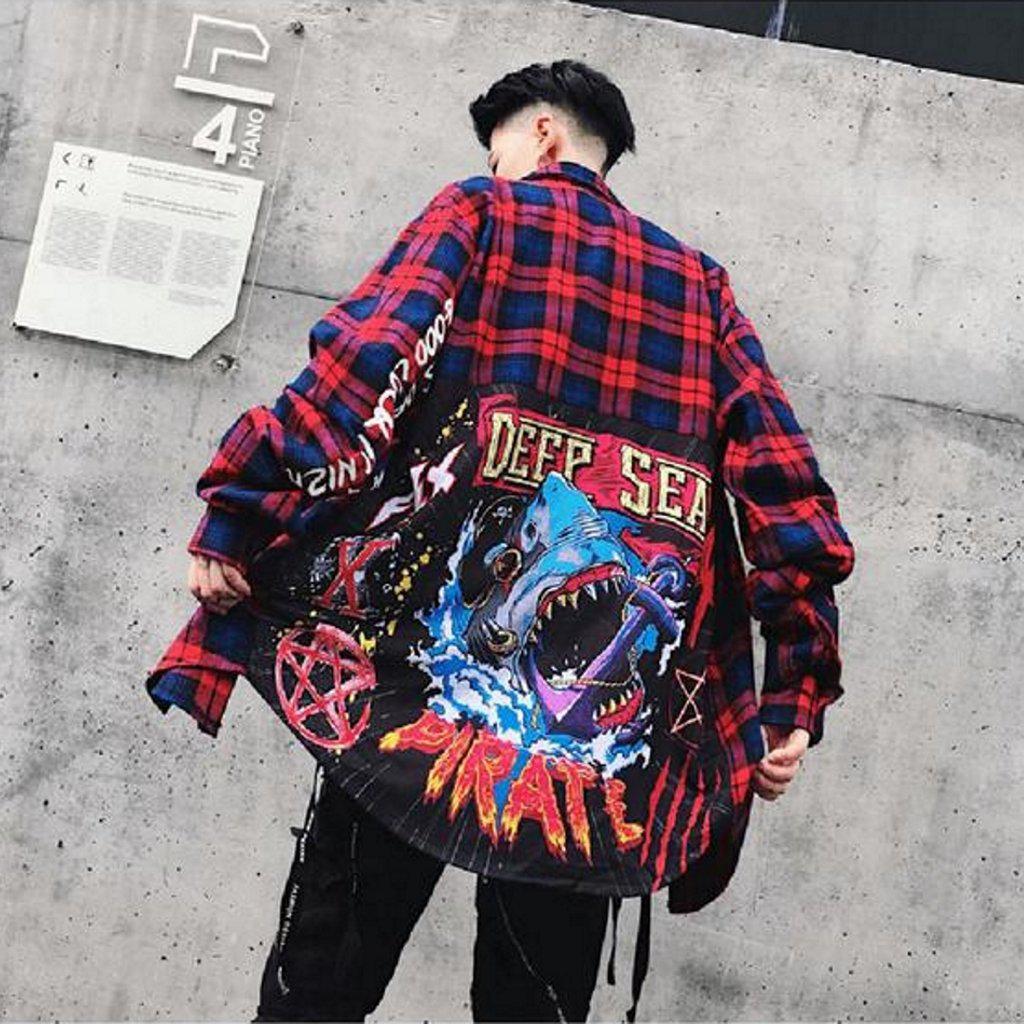 Deep Sea Plaid Button Up Shirt-Men&#39;s Button Up Shirts-📸 #CrayeLabel-Red-M-CrayeLabel.com