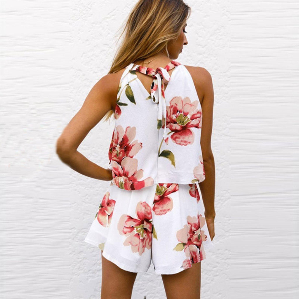 #floral Romper-Women's Romper-📸 #CrayeLabel-White-M-CrayeLabel.com