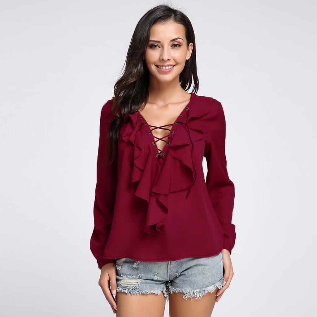 #lace Chiffon Top-Women's Tank Tops-📸 #CrayeLabel-Dark Red-M-CrayeLabel.com