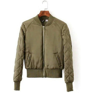 #paddedbomber Jacket-Women's Jackets-CrayeLabel.com-Army Green-S-China-CrayeLabel.com