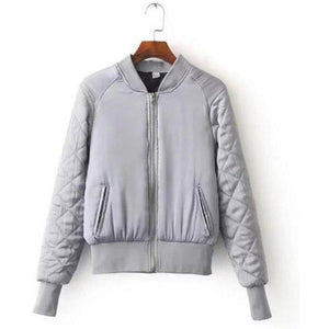 #paddedbomber Jacket-Women's Jackets-CrayeLabel.com-Gray-S-China-CrayeLabel.com