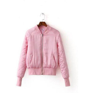 #paddedbomber Jacket-Women's Jackets-CrayeLabel.com-Pink-S-China-CrayeLabel.com