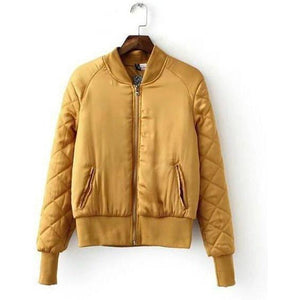 #paddedbomber Jacket-Women's Jackets-CrayeLabel.com-Yellow-S-China-CrayeLabel.com