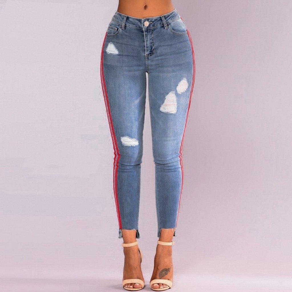 Red Stripes Patch Jeans-Women's Jeans-📸 #CrayeLabel-Blue-S-CrayeLabel.com