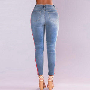 Red Stripes Patch Jeans-Women's Jeans-📸 #CrayeLabel-CrayeLabel.com