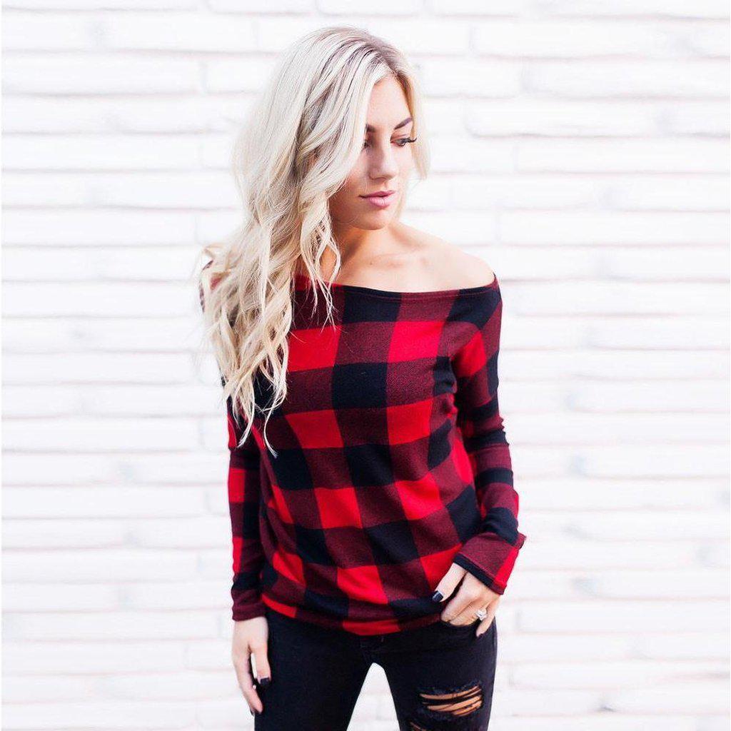 #redplaid Sweater-Women's Longsleeves-📸 #CrayeLabel-S-CrayeLabel.com