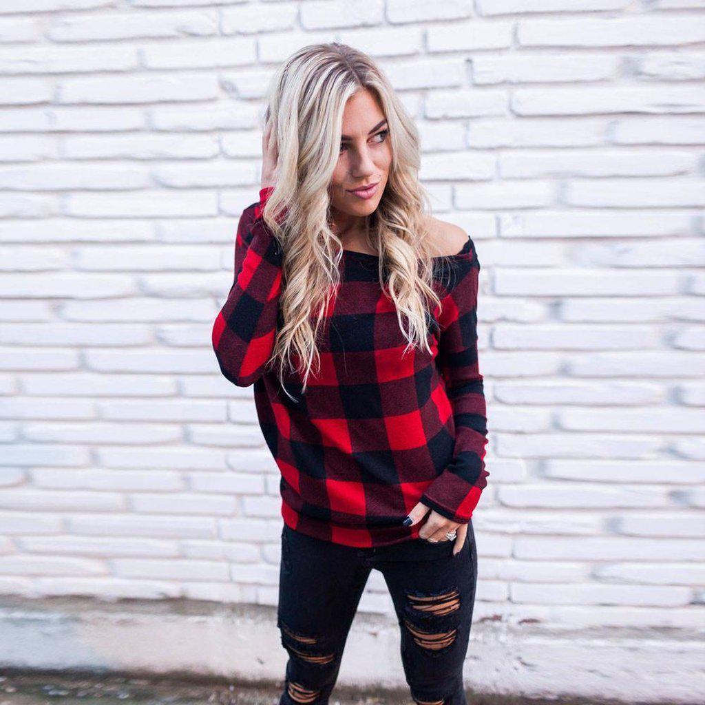 #redplaid Sweater-Women's Longsleeves-📸 #CrayeLabel-S-CrayeLabel.com