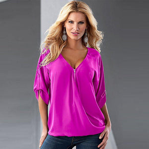 #zipper Blouse-Women's Blouses-📸 #CrayeLabel-Fuchsia -S-CrayeLabel.com
